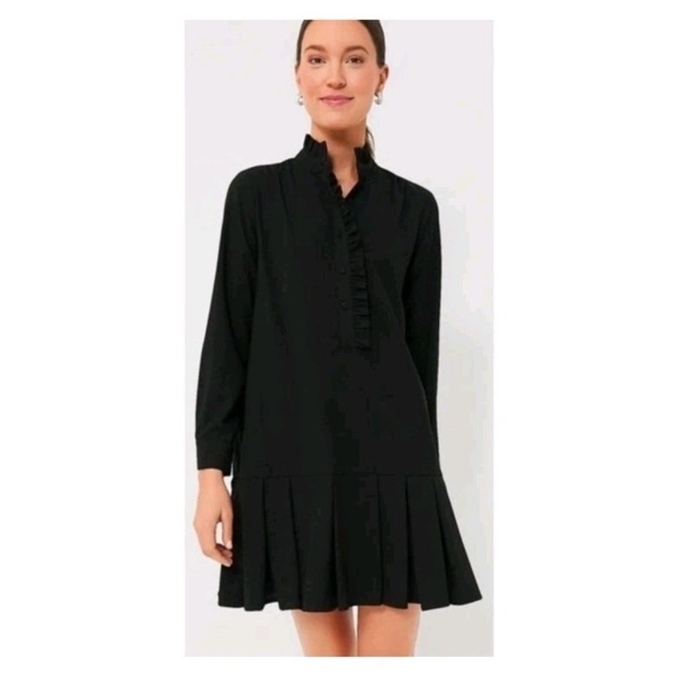 NWT Tuckernuck Tate Crepe Dress Women's Large Black Long Sleeve Ruffles